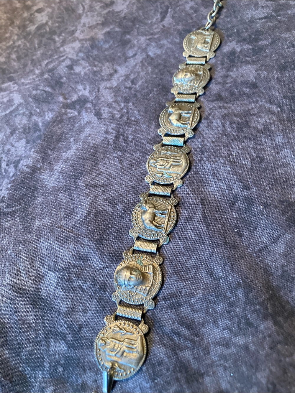 Egyptian Motif Link Bracelet - Antique Metal Bronze Tone